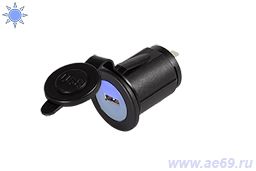 Разъём (гнездо) питания USB SCI 12/24V-5V-2,1А (стационарное, 1 порт, с крышкой и подсветкой, под защёлку)
